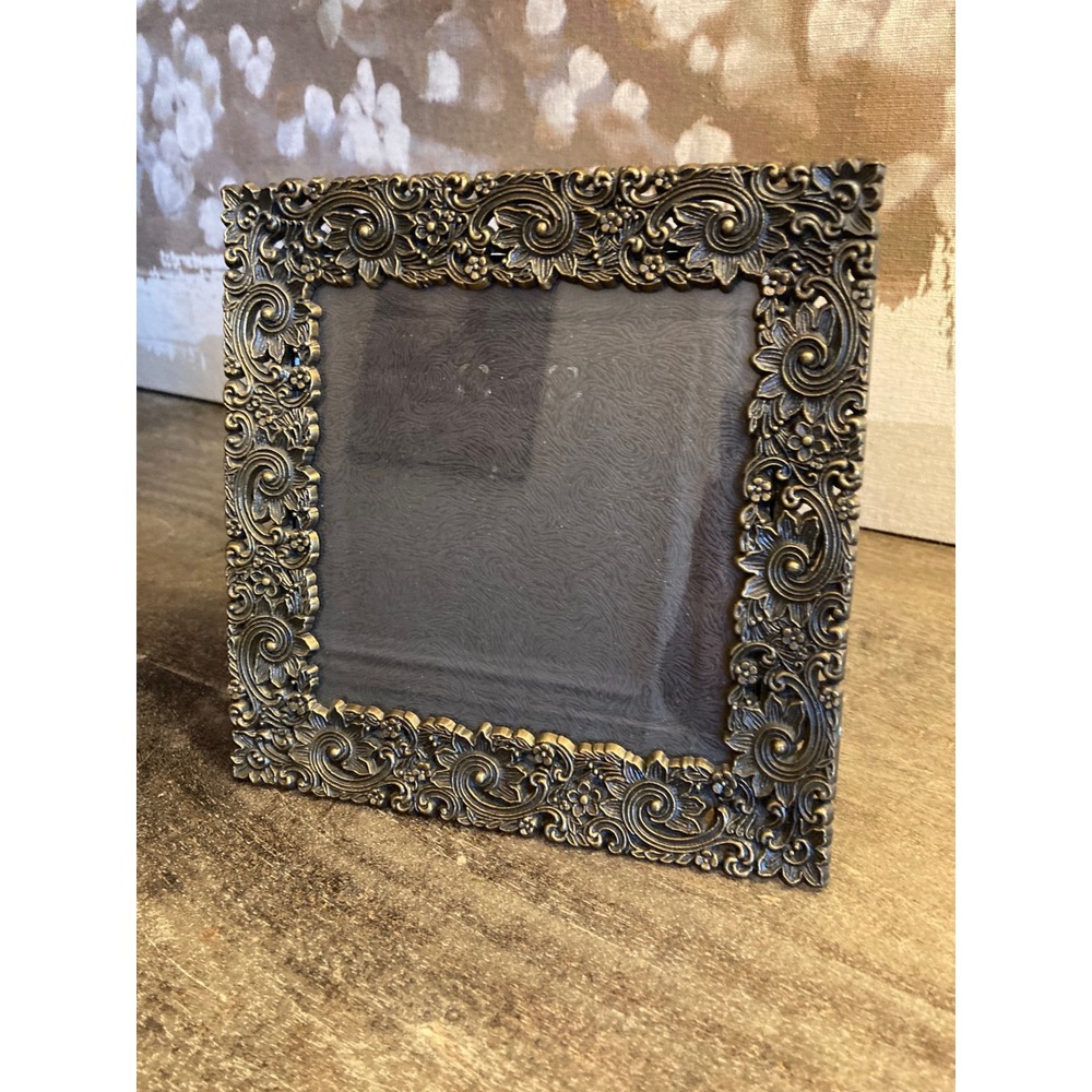 Antique Gold Ornate Floral Scroll Tabletop Picture Frame 4x4 Square Baroque